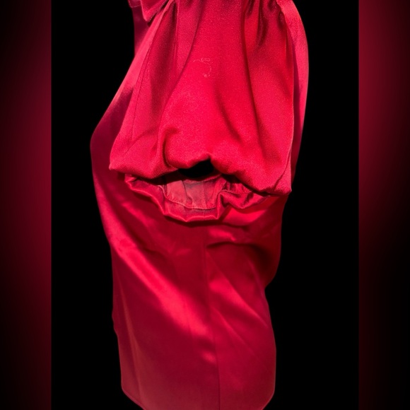 Theory Red Satin Button Up Blouse dressy casual business - Picture 2 of 6